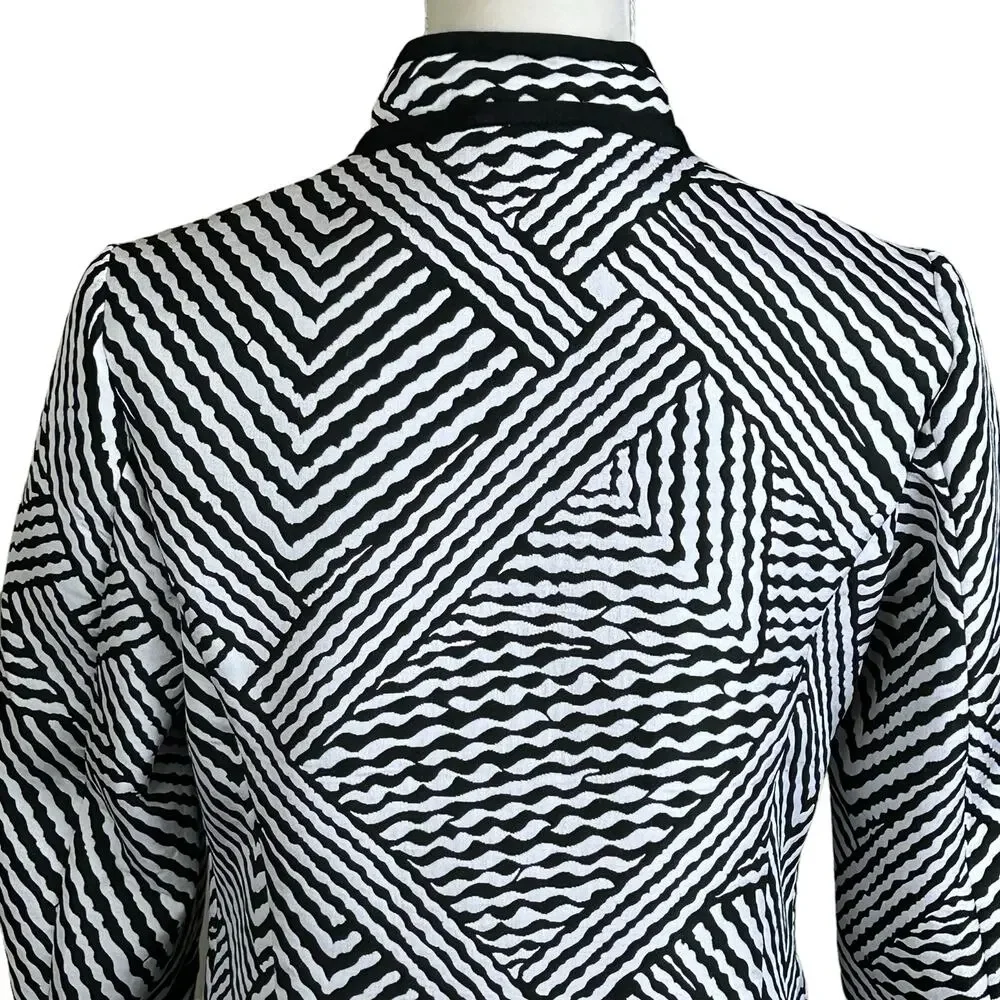 Chico's Jacket Women Size 0 Black White Stripes Pockets Structured Boxy Career
